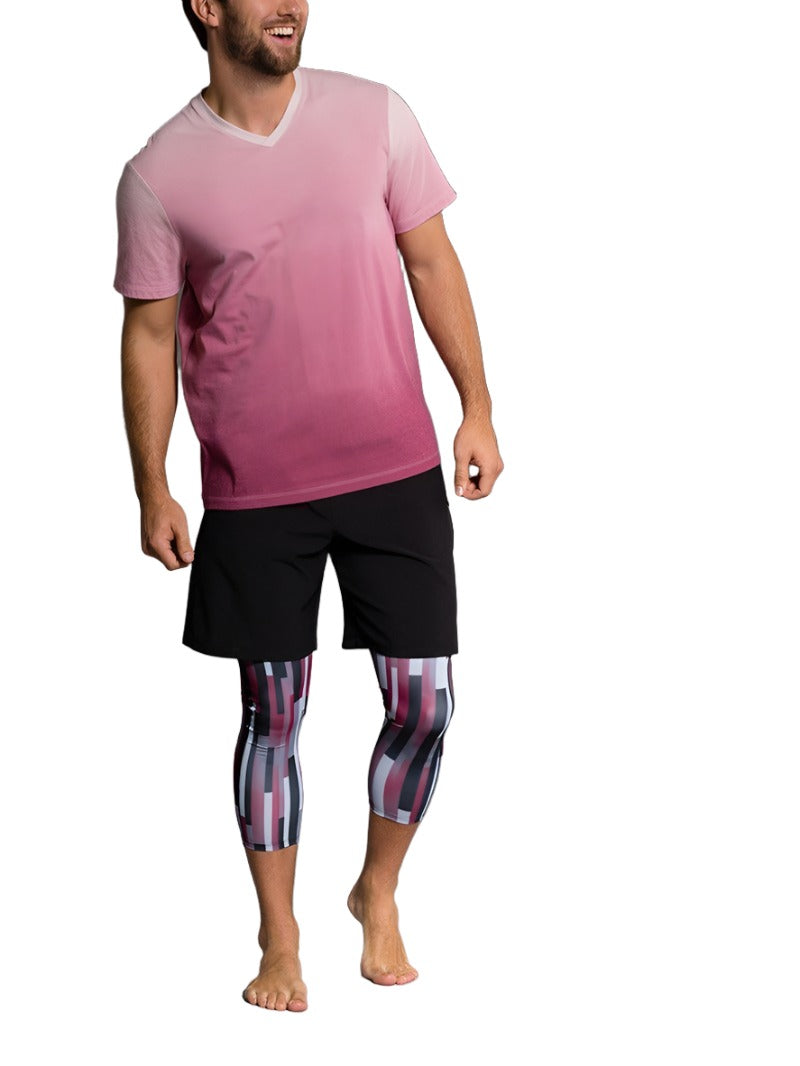 Final Sale Onzie Hot Yoga Mens Core Capri 504 - Linear Geometric - front alt view