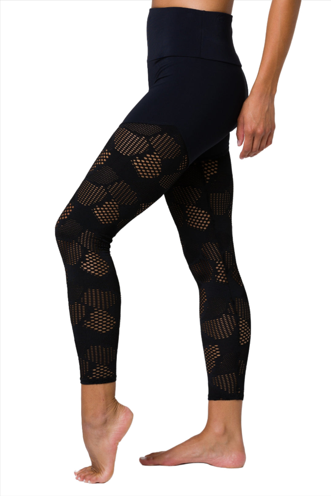 Onzie Flow Half Half Legging 2049 - Black Honeycomb - side view