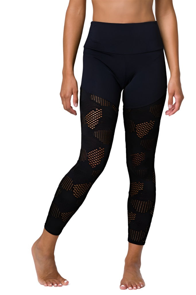 Onzie Flow Half Half Legging 2049 - Black Honeycomb - front view