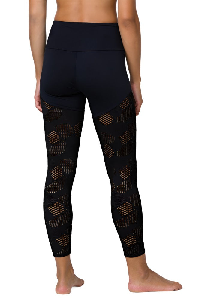 Onzie Flow Half Half Legging 2049 - Black Honeycomb - rear view