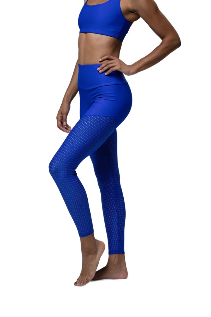 Onzie Flow Half Half Legging 2049 - Royal Blue Peep Mesh - Rear View