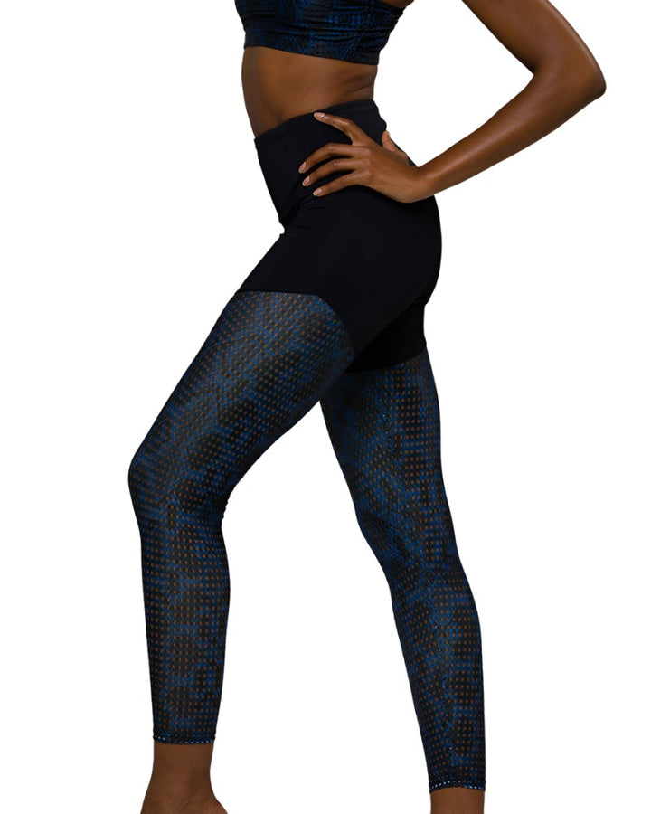 Onzie Flow Half Half Legging 2049 - Navy Python Peep Mesh - side view