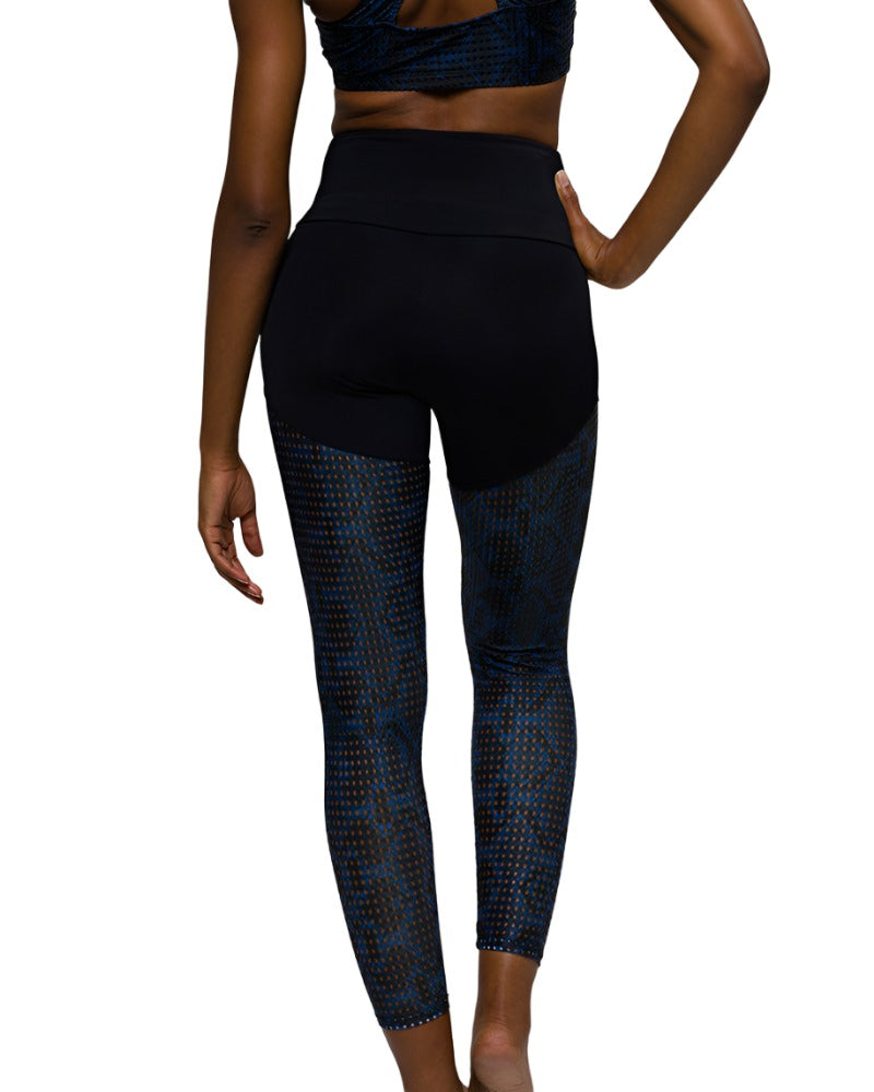 Onzie Flow Half Half Legging 2049 - Navy Python Peep Mesh - rear view