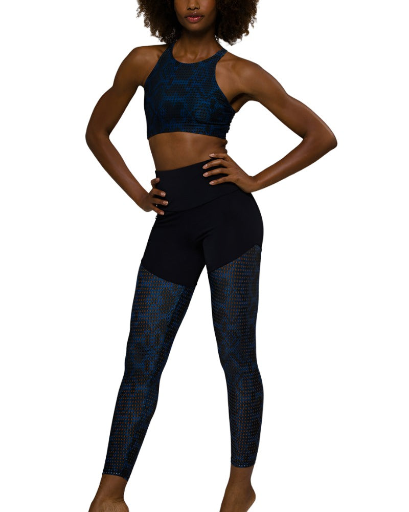 Onzie Flow Half Half Legging 2049 - Navy Python Peep Mesh - front view