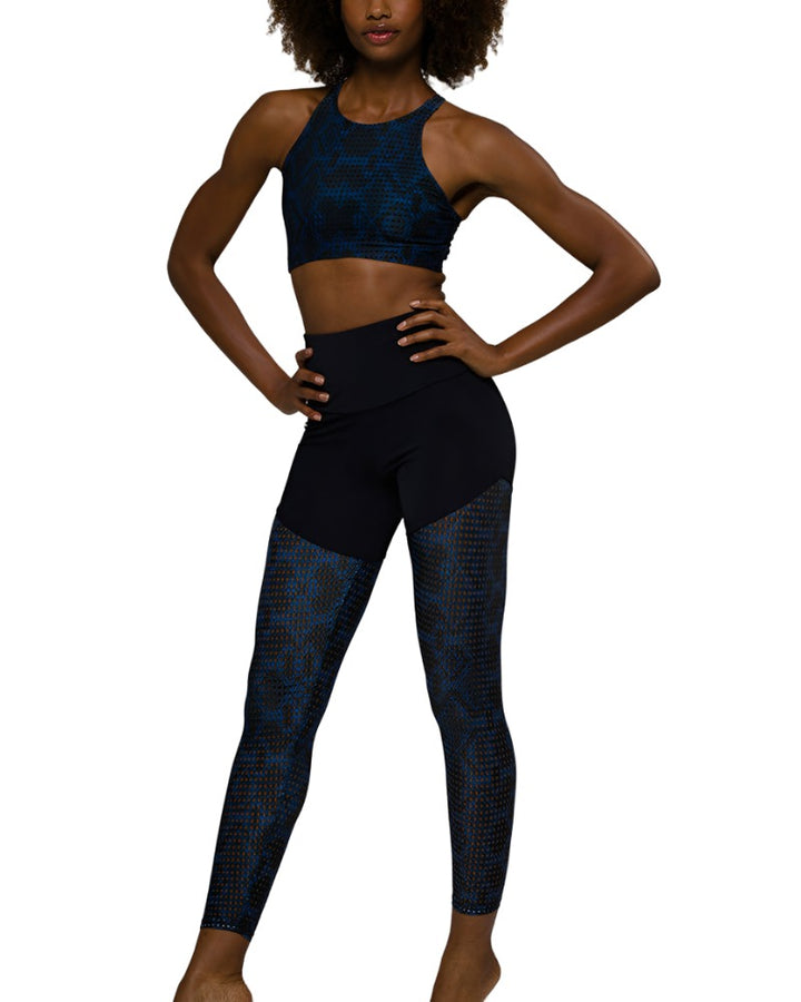 Onzie Flow Half Half Legging 2049 - Navy Python Peep Mesh - front view