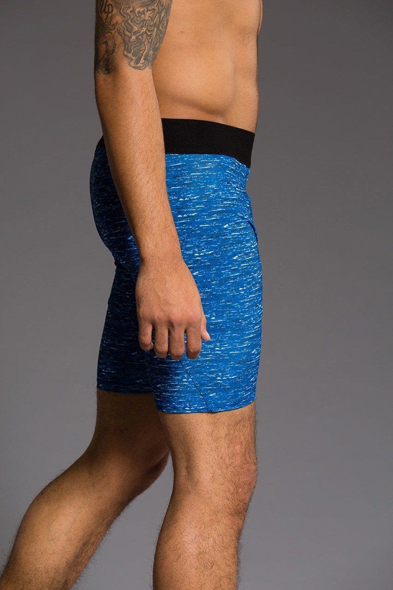 Onzie Hot Yoga Mens Fitted Shorts 508 - Earthquake - side view
