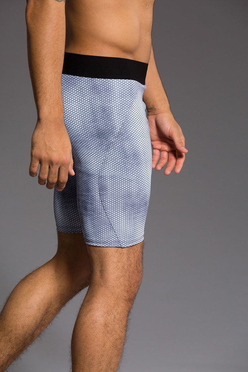 Onzie Hot Yoga Mens Fitted Shorts 508 - Mens Honeycomb - side view