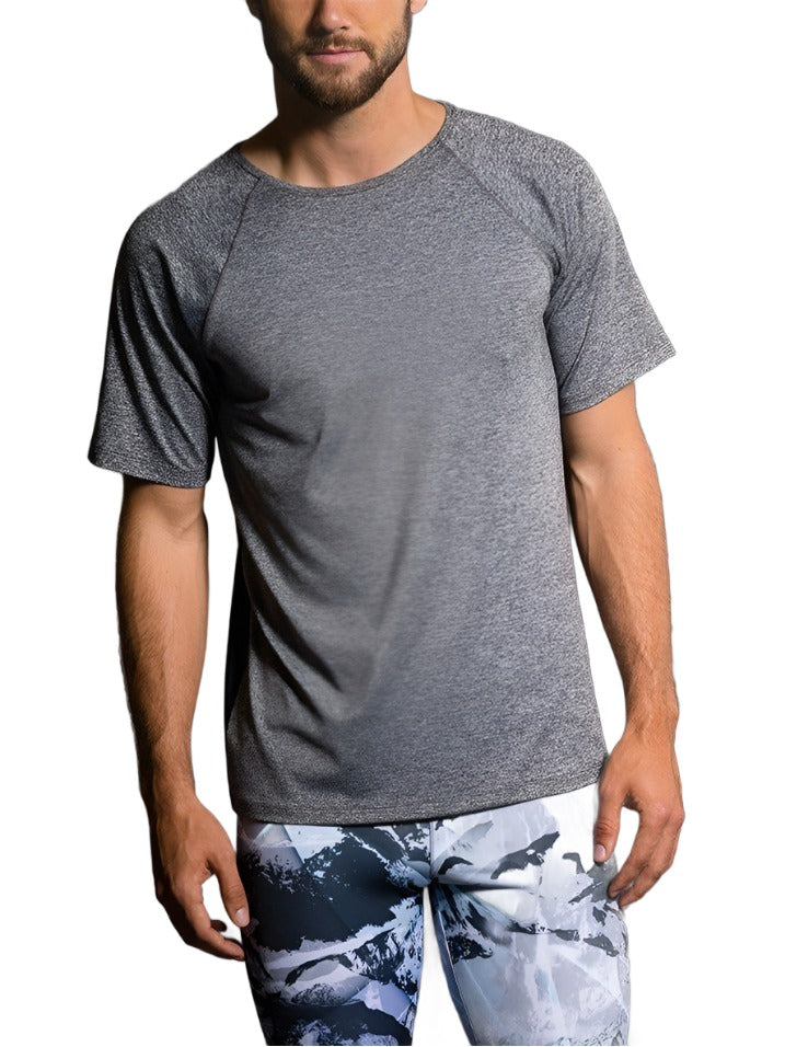 Onzie Hot Yoga Mens Raglan Short Sleeve top 701 - Grey - front view