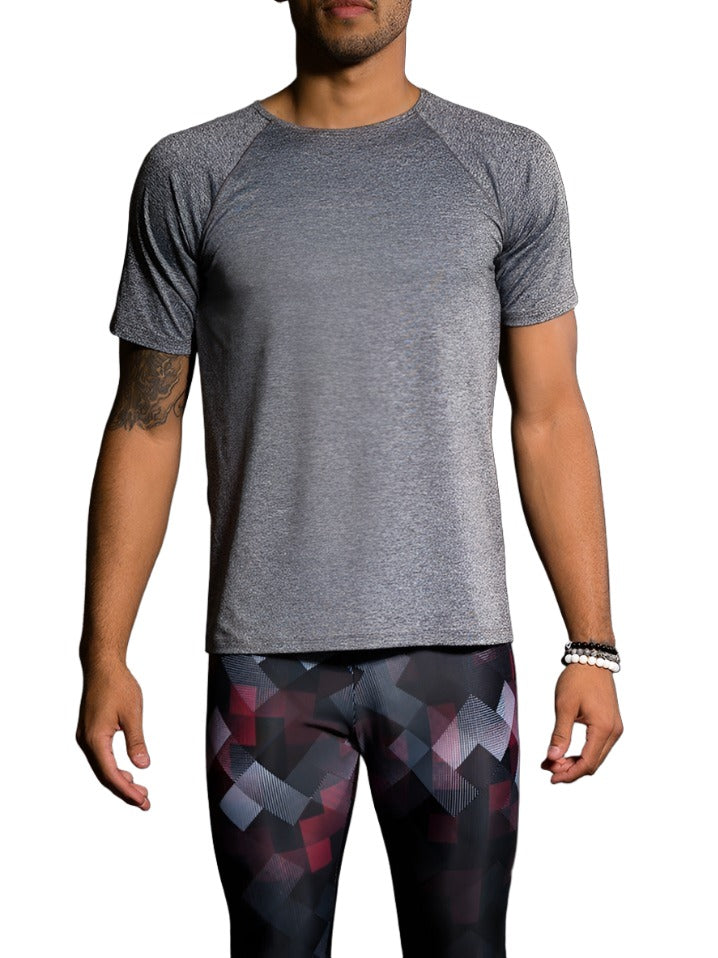 Onzie Hot Yoga Mens Raglan Short Sleeve top 701 - Grey - front alt view