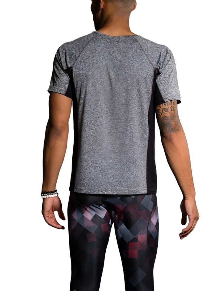 Onzie Hot Yoga Mens Raglan Short Sleeve top 701 - Grey - rear view