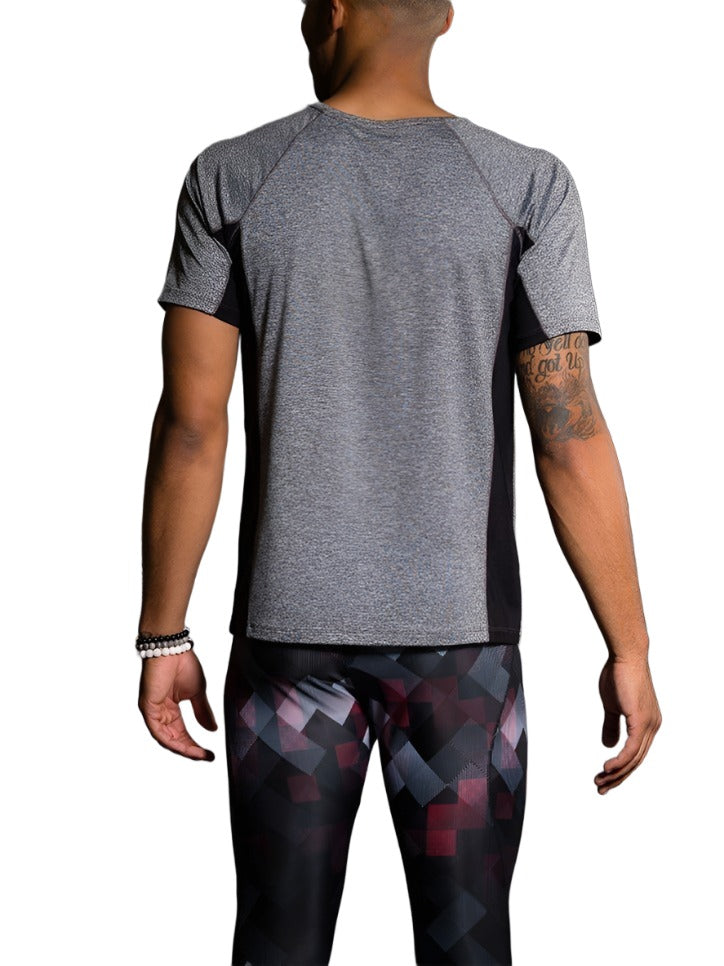 Onzie Hot Yoga Mens Raglan Short Sleeve top 701 - Grey - rear view