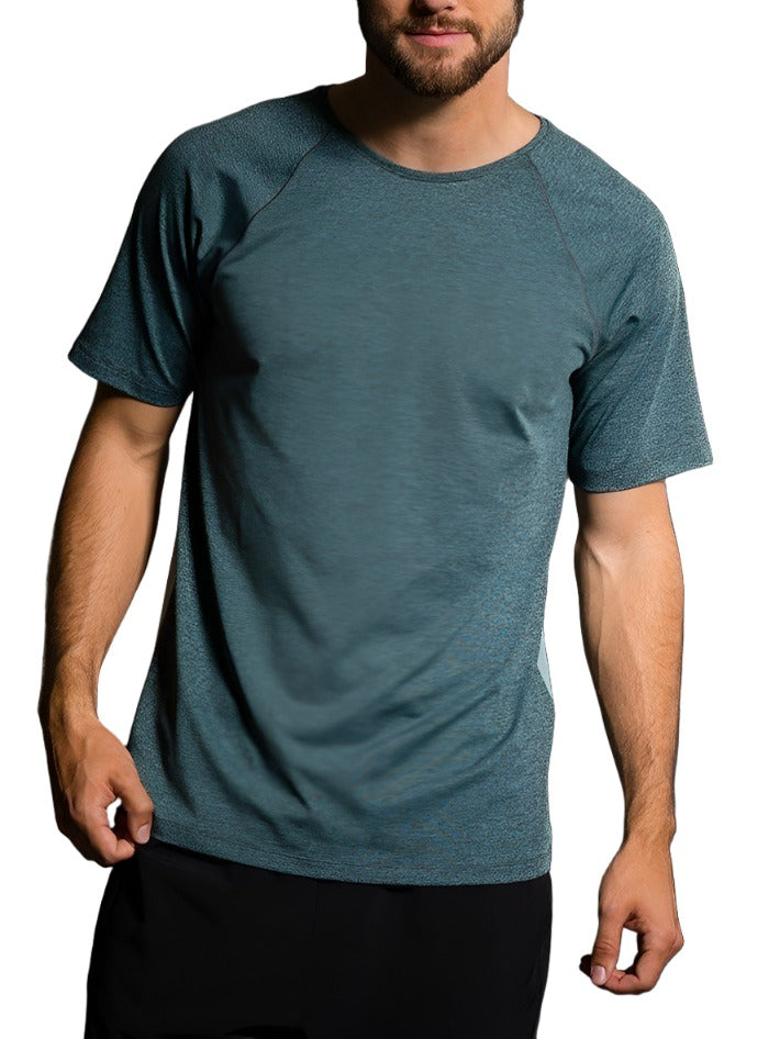 Onzie Hot Yoga Mens Raglan Short Sleeve top 701 - Moonstone - front view
