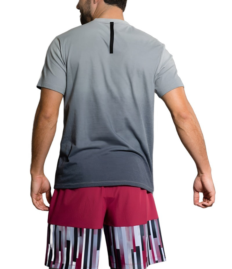 Onzie Yoga Mens Ombre V-Neck Tee Shirt 707 Black - rear view