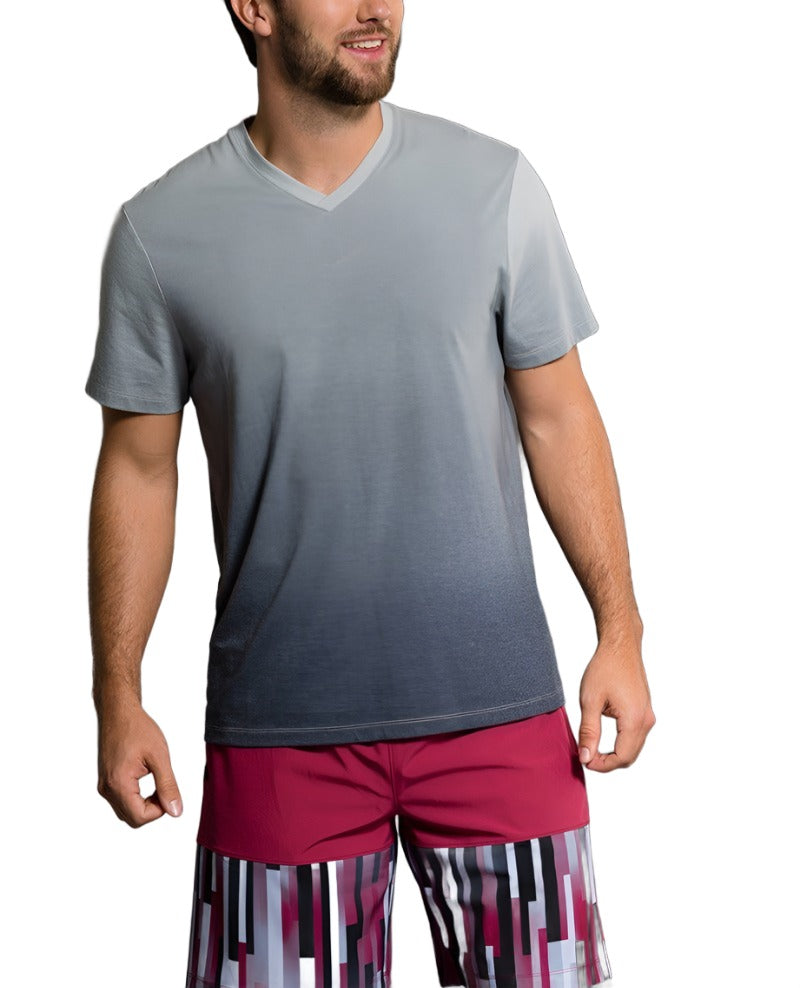 Onzie Yoga Mens Ombre V-Neck Tee Shirt 707 Black - front view 