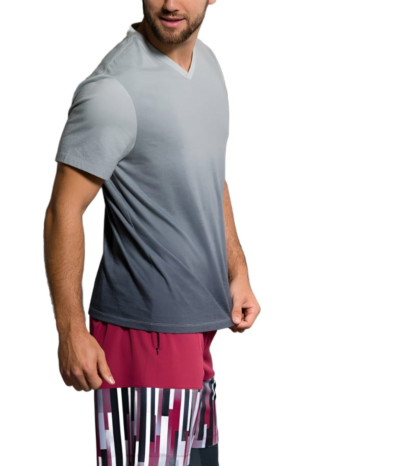 Onzie Yoga Mens Ombre V-Neck Tee Shirt 707 Black - side view