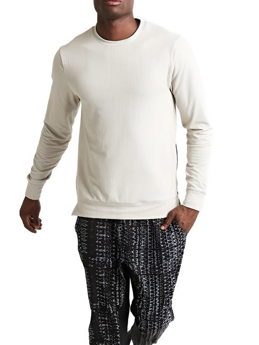 Final Sale Onzie Hot Yoga Mens Crew Neck Pullover Long Sleeve 703 Khaiki - Khaki - front view