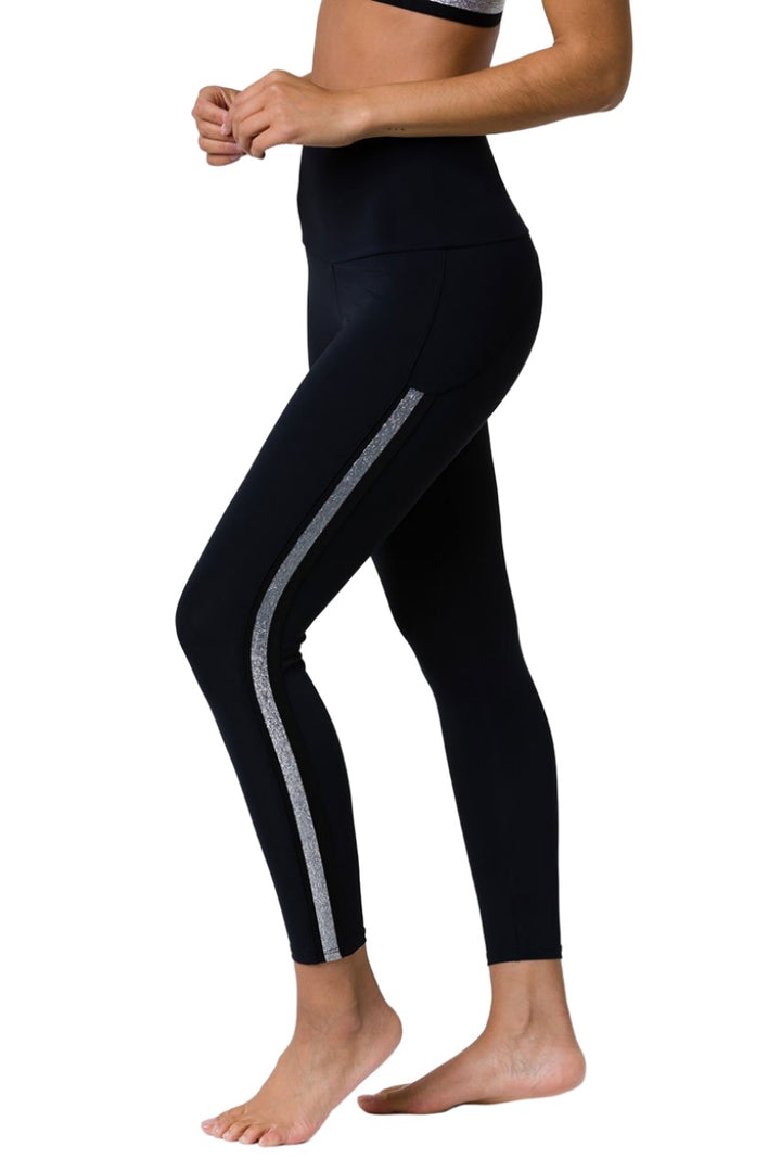Onzie Side Runner Midi Legging 2061 - Black/Silver - side view