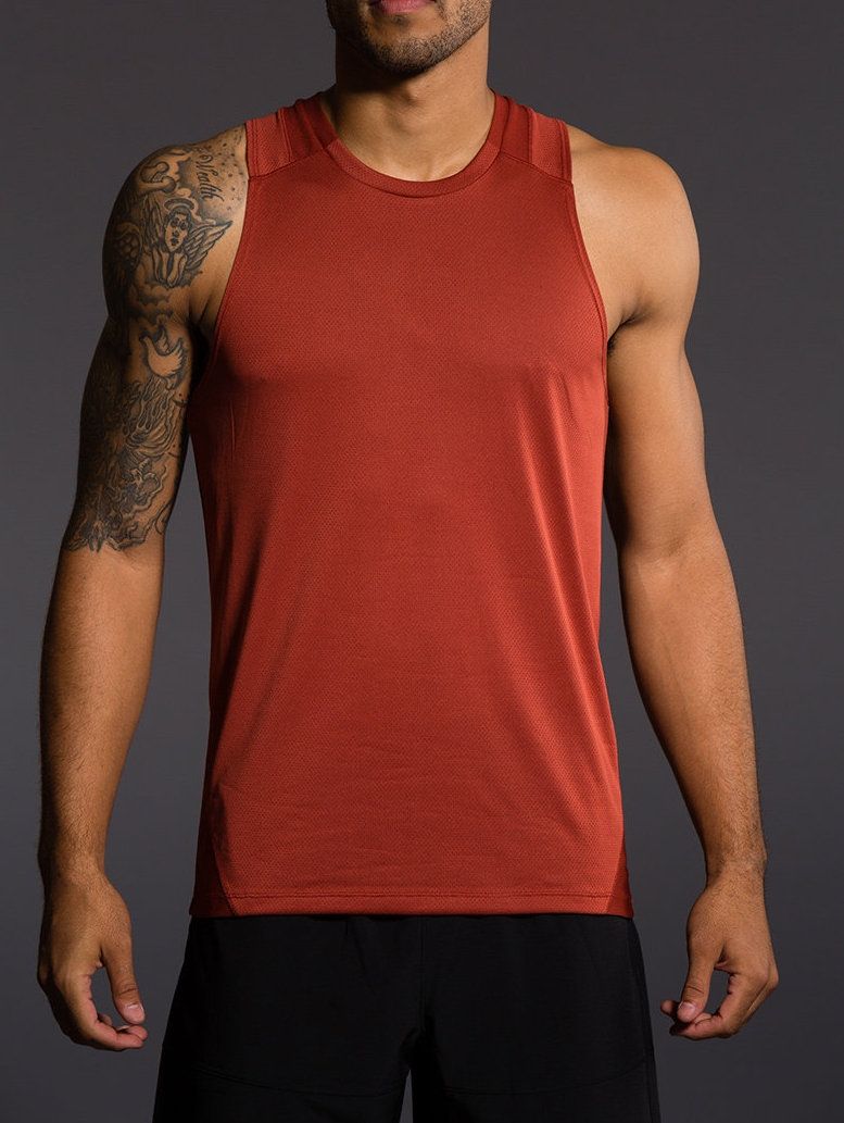 Onzie Hot Yoga Mens Muscle Tank 700 - Crimson - front view