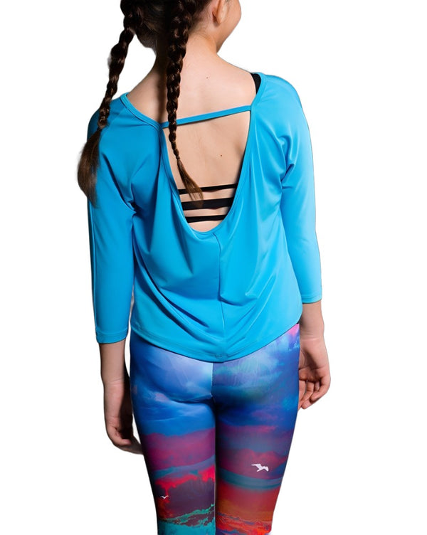 Onzie Youth Scoop Back Top 831 - Indian Blue - rear view