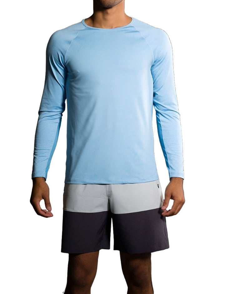 Onzie Hot Yoga Mens Raglan Long Sleeve 702 - Mykonos - front view