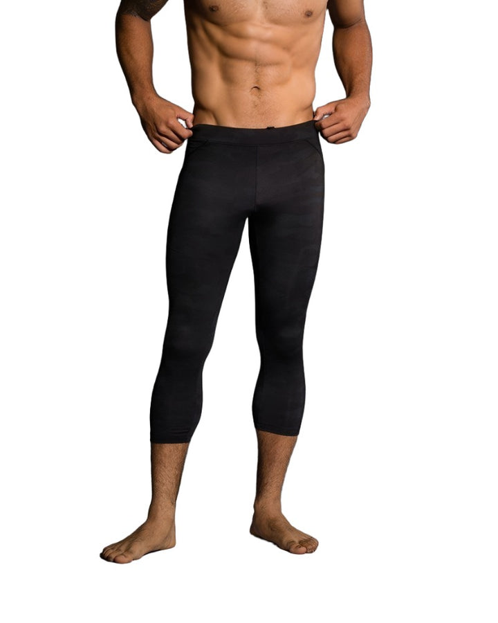 Final Sale Onzie Hot Yoga Mens Core Capri 504 - Black Camo - front view