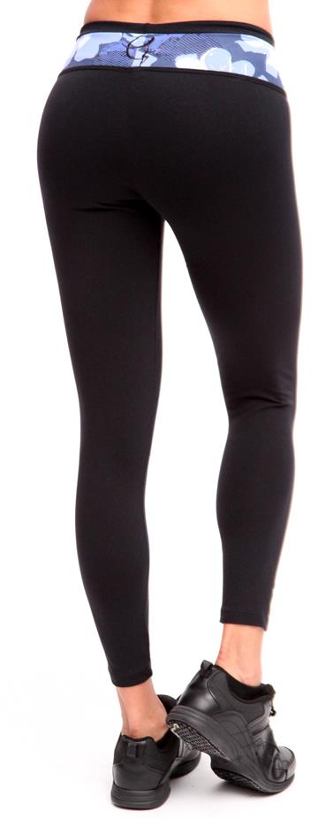 Equilibrium Activewear Front Inset Legging L726 - Black/Blue Flower - rear view