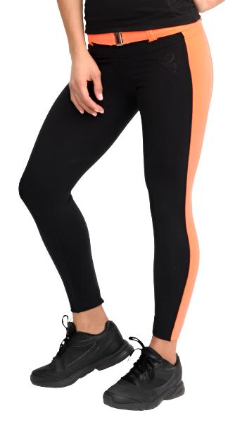 Equilibrium Activewear Belted Side Stripe Legging L723 - Black/Coral - front alt view