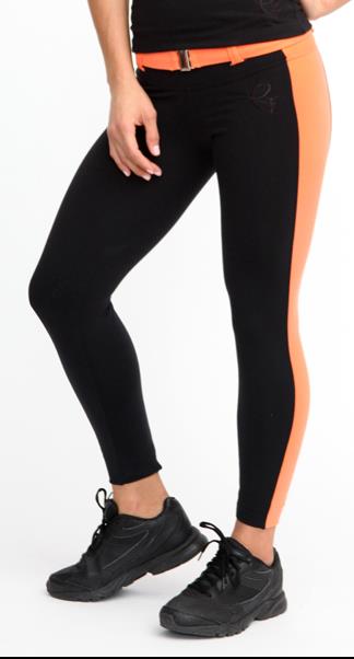 Equilibrium Activewear Belted Side Stripe Legging L723 - Black/Coral - front alt view