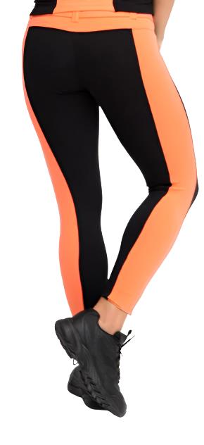Equilibrium Activewear Belted Side Stripe Legging L723 - Black/Coral - rear view