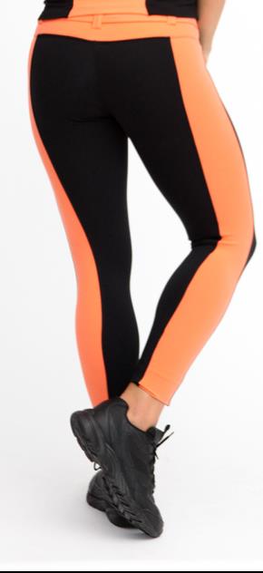 Equilibrium Activewear Belted Side Stripe Legging L723 - Black/Coral - rear view