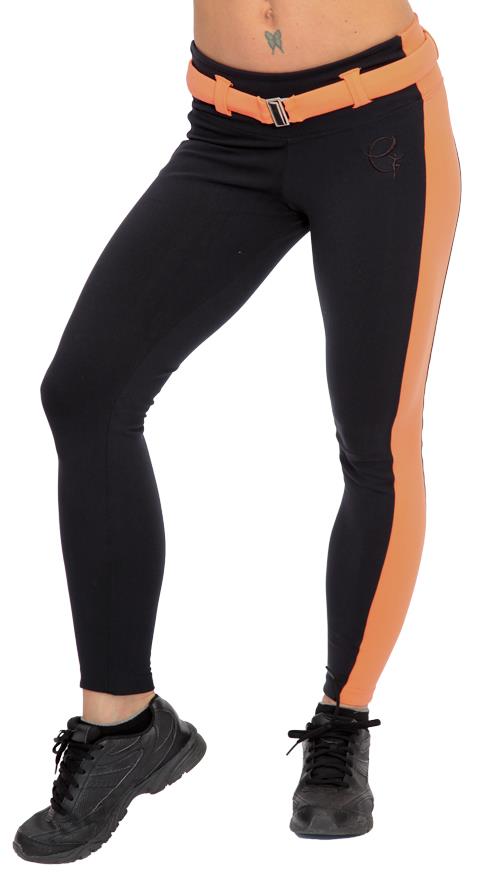 Equilibrium Activewear Belted Side Stripe Legging L723 - Black/Coral - front view