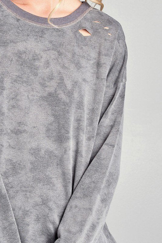 Oddi Mineral Wash Sweatshirt with Cutouts IT20408 - Charcoal -  close view