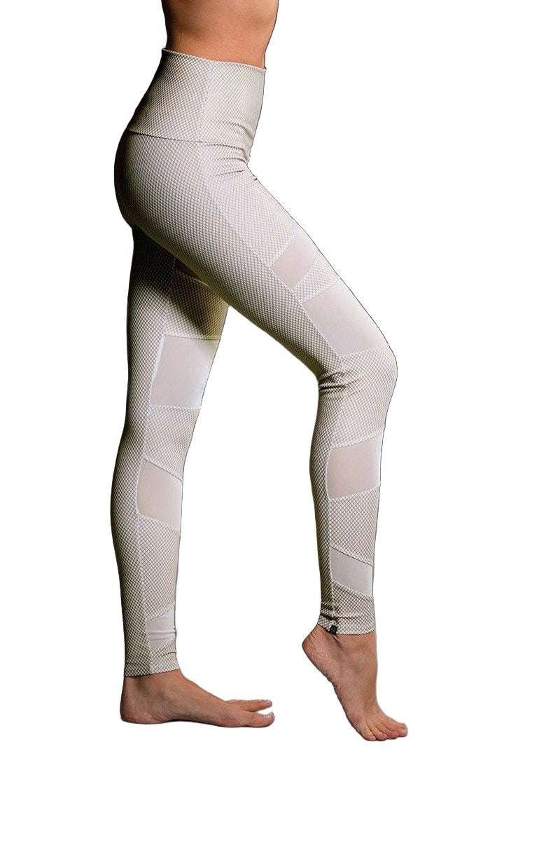 Onzie Hot Yoga High Rise Bondage Legging 280 - Gold Fishnet - side view