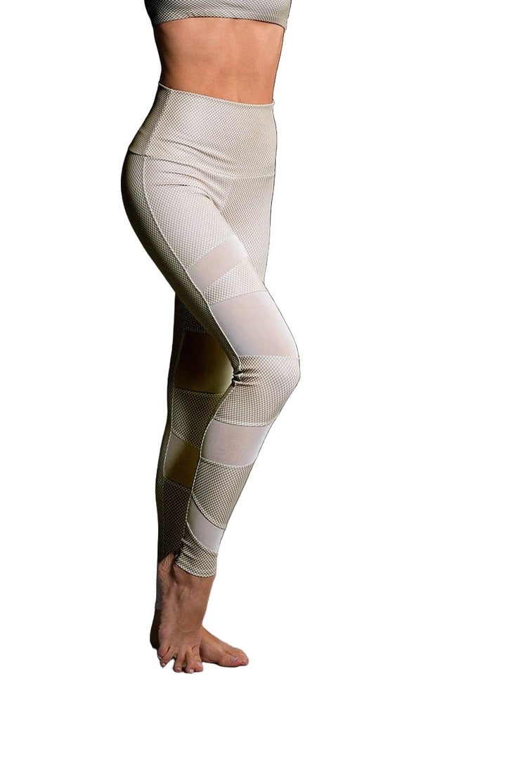 Onzie Hot Yoga High Rise Bondage Legging 280 - Gold Fishnet - side alt view