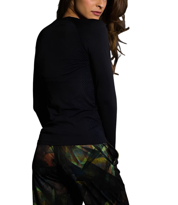 Onzie Hot Yoga Seamless Long Sleeve Crew 344 - Black - rear view