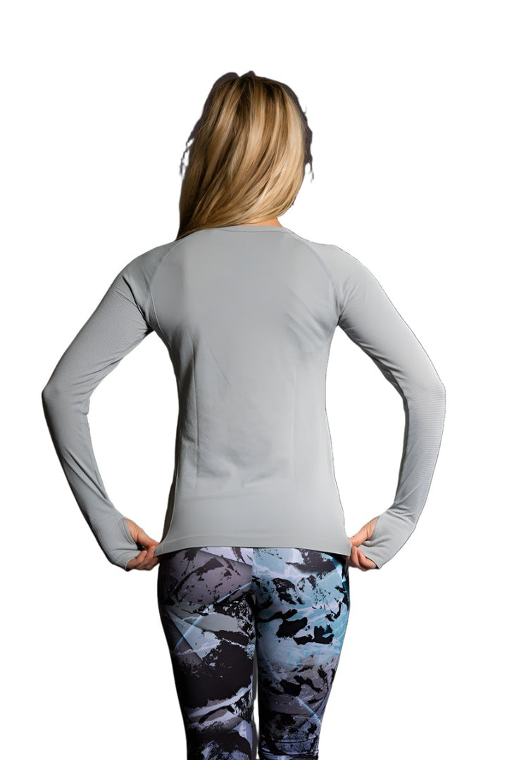 Onzie Hot Yoga Seamless Long Sleeve Crew 344 - Stone - rear view