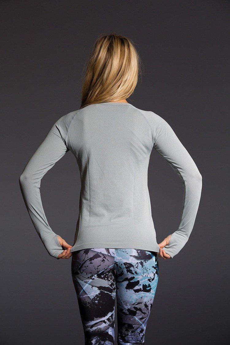 Onzie Hot Yoga Seamless Long Sleeve Crew 344 - Stone - rear view