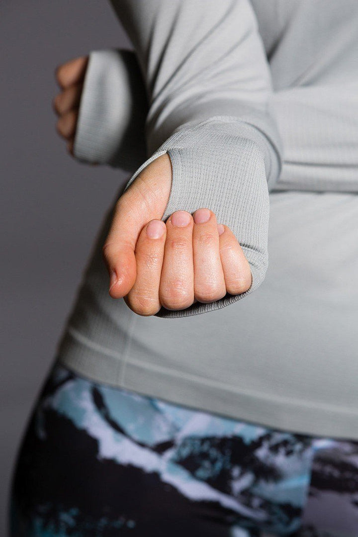 Onzie Hot Yoga Seamless Long Sleeve Crew 344 - Stone - close view