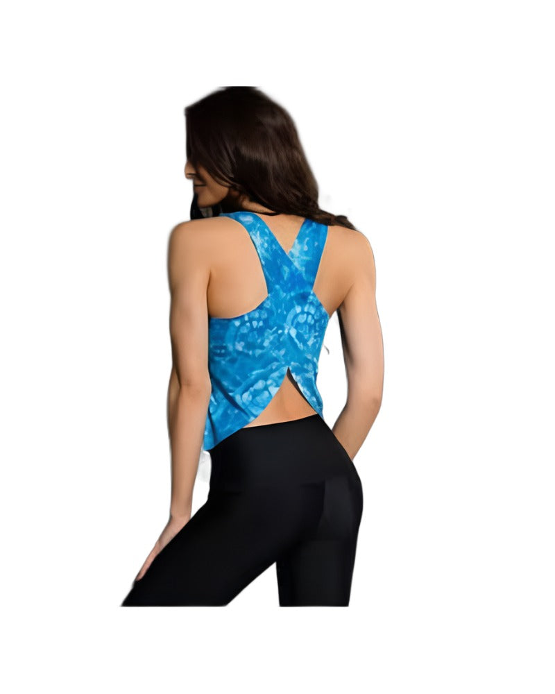 Onzie Flow Pura Vida Tank 337 - Tie Dye Blue - rear view