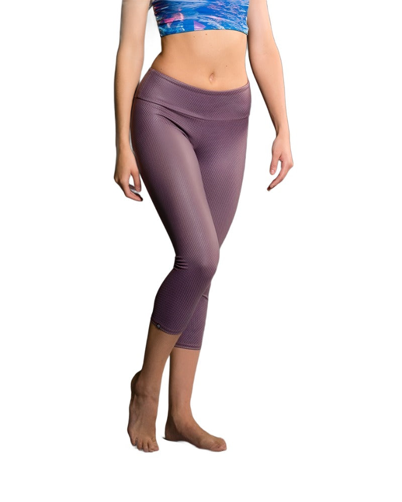 FINAL SALE Onzie Hot Yoga Capri 202 - Purple Fishnet - front view