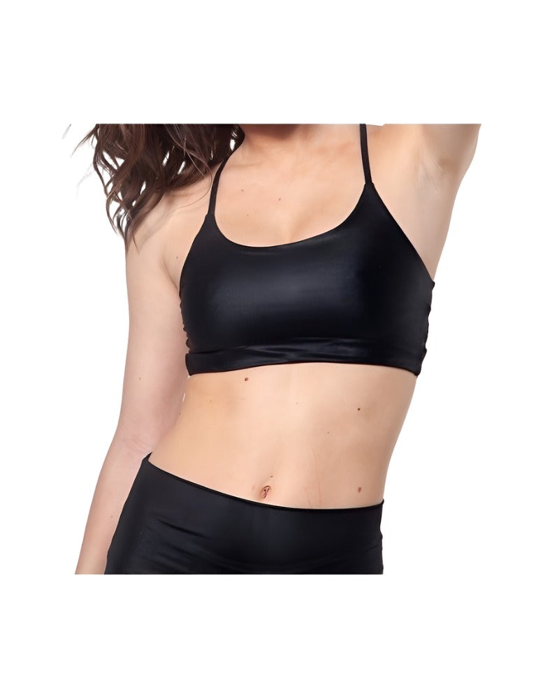 Onzie Hot Yoga Vinyasa Bra Top 399 - Shiny Black - front view