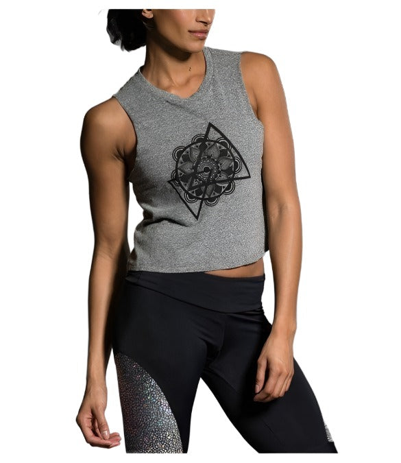 Onzie Hot Yoga Muscle Tank 3019 Mandala Grey  - front view