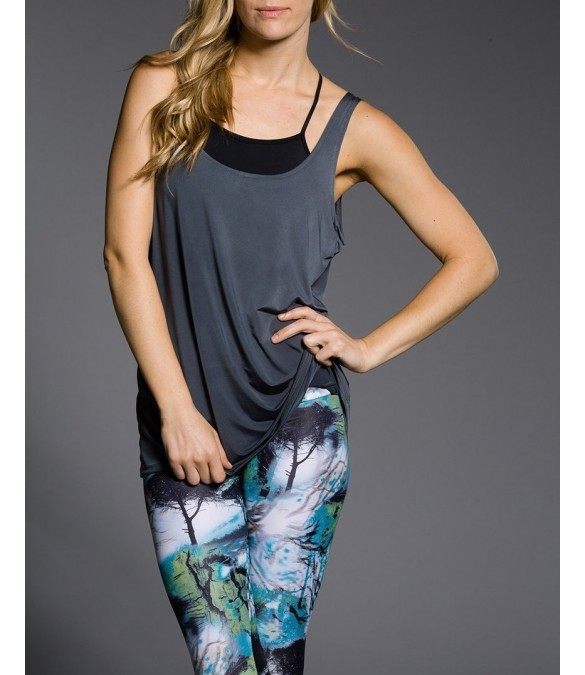 Onzie Hot Yoga Loose Knot Tank 352 - Charcoal - front view