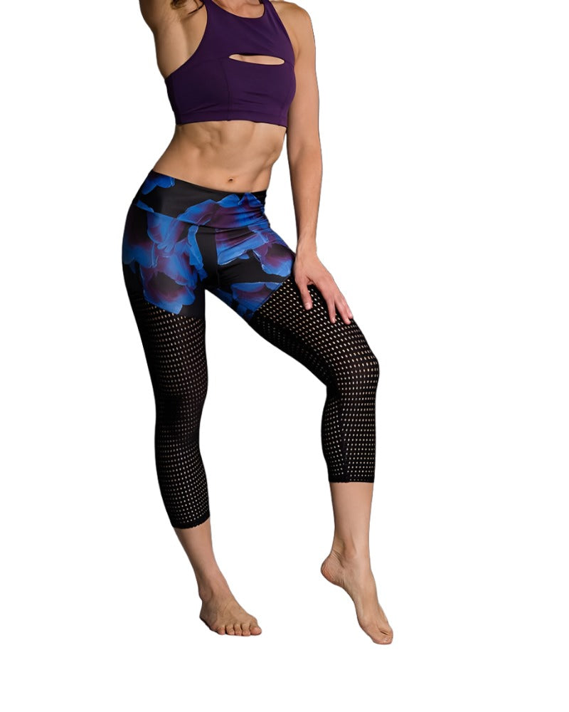 Onzie Hot Yoga Half Half Capri 288 - Midnight Anemone - front alt view