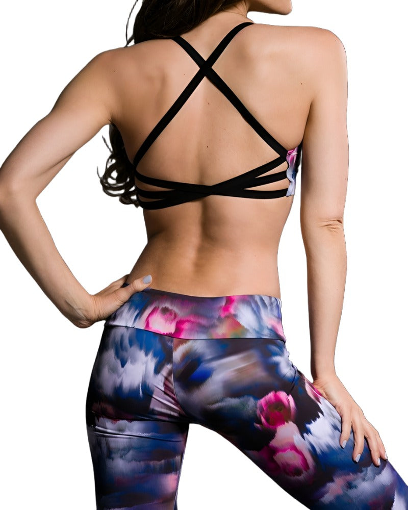 Onzie Hot Yoga X Back Elastic Bra Top 377 - Fast Flower - Back view
