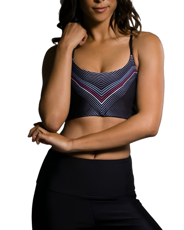 Onzie Hot Yoga Vinyasa Bra Top 399 - Black Moon - front view