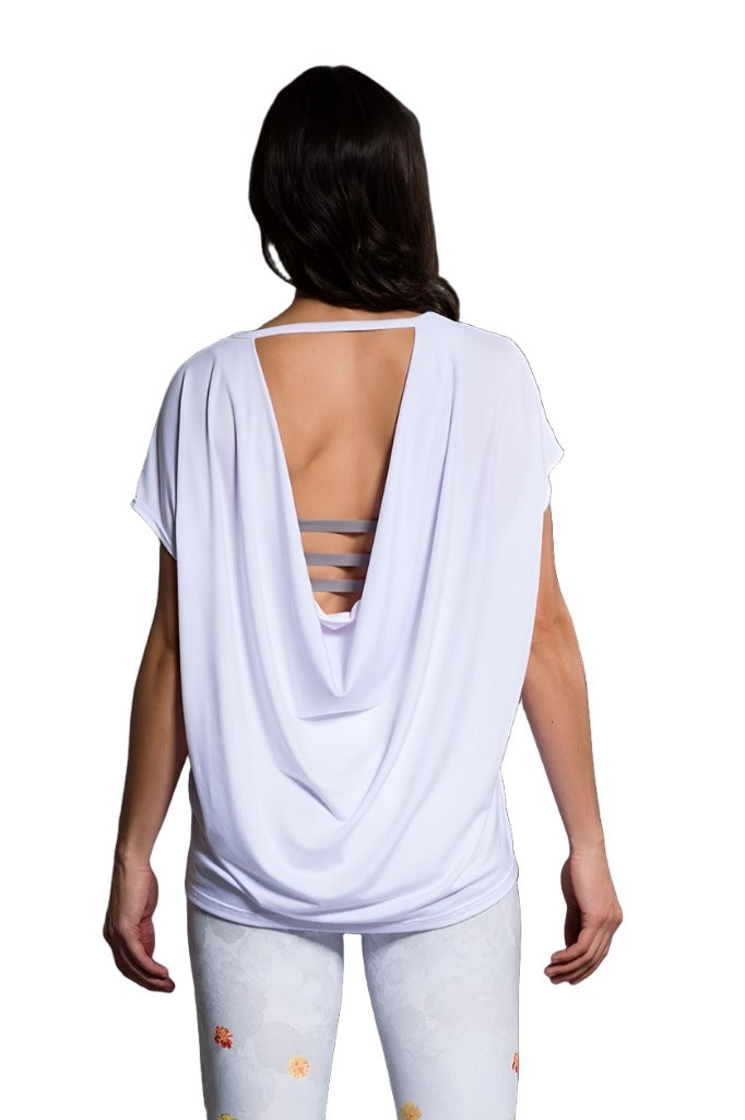 Onzie Hot Yoga Wear Drop Back Top 3056 - White - rear view