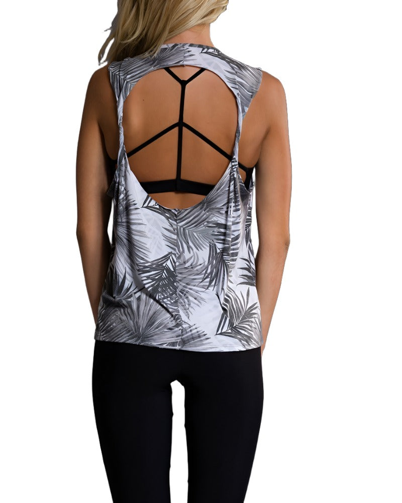 Onzie Hot Yoga Twist Back Top 3602 - Tropical - rear view