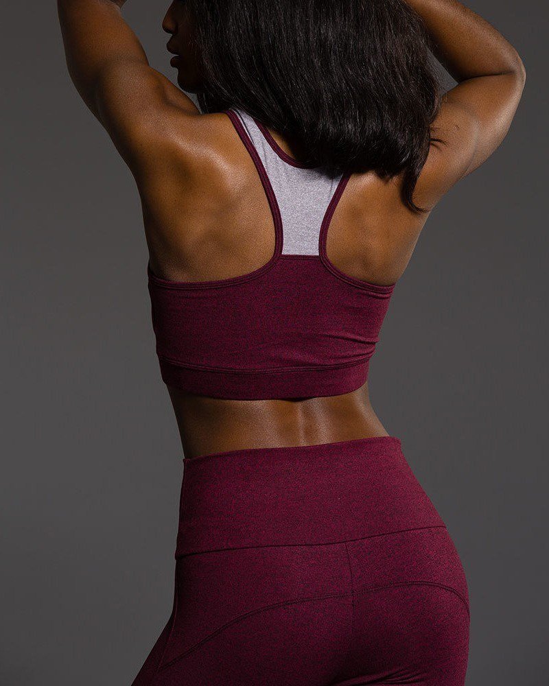 Onzie Hot Yoga High Neck Bra 3640 - Burgundy - rear view