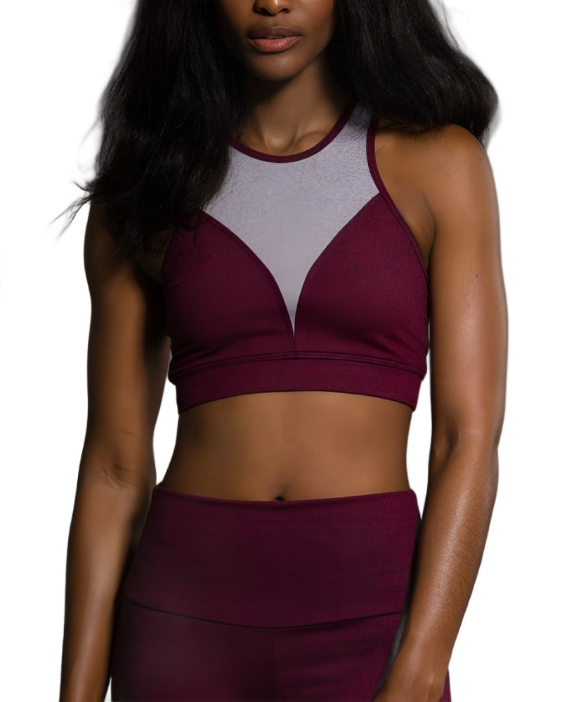 Onzie Hot Yoga High Neck Bra 3640 - Burgundy - front alt view
